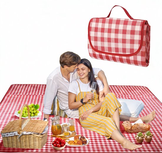 Picknickdeken - 200 x 200 cm - picknickkleed voor buiten - Campingkleed - Opvouwbaar - Waterdicht en vochtbestendig - Geschikt voor reizen, kamperen, wandelen en vakantiebijeenkomsten - rood