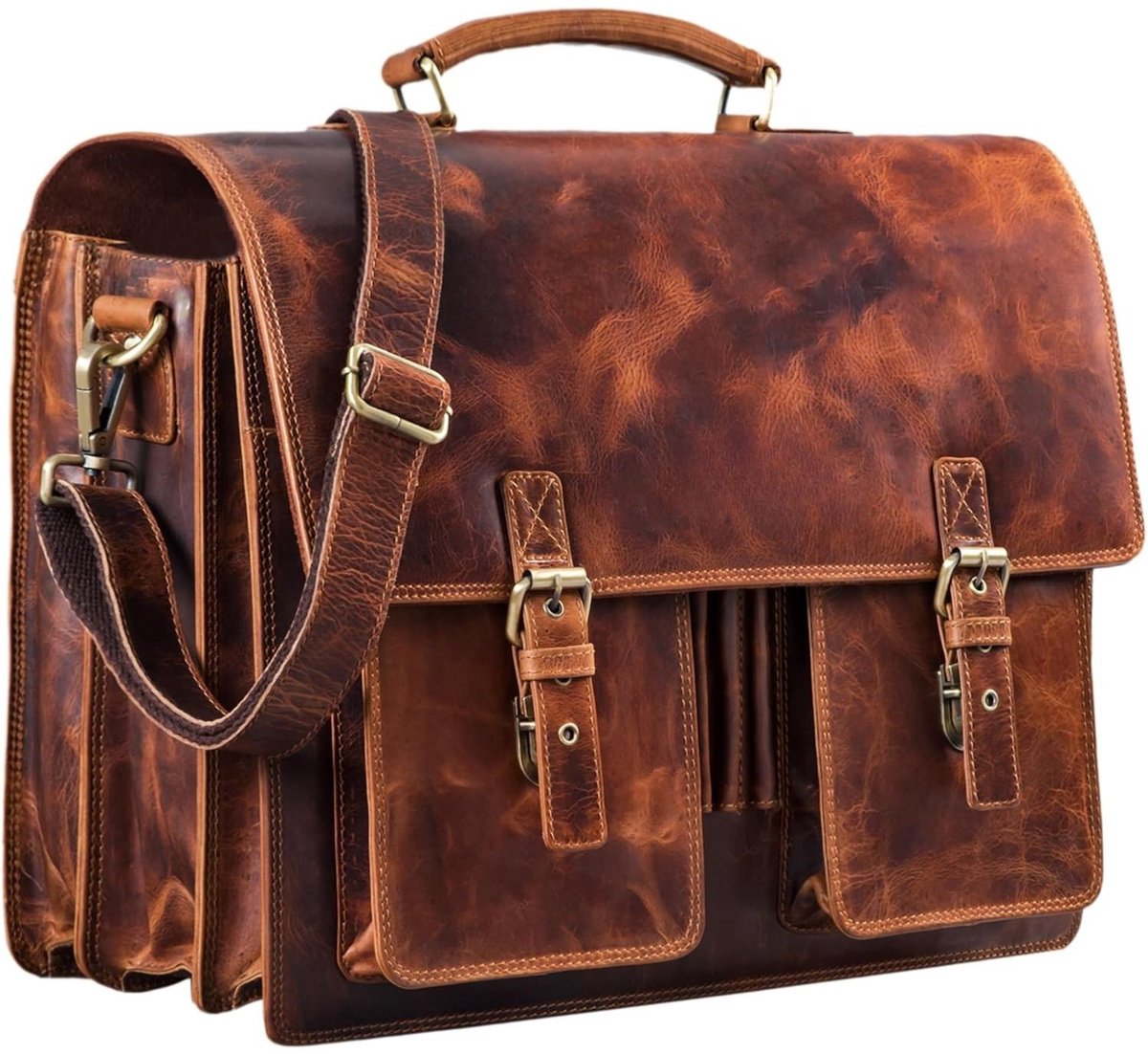Leren Laptoptas - Laptoptas - Leren Tas - Luxe Leren Laptoptas - Werktas - Schoudertas - Business Tas - Leren Business Tas - 15,6 inch - Cognac - van Imperatoris