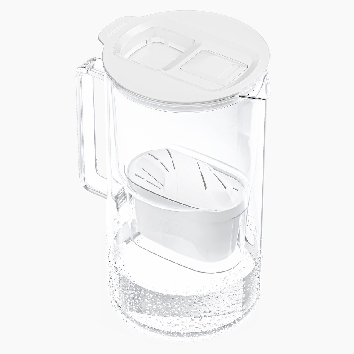 Wessper 2L glazen waterfilterkan filterslijtage-indicator, compatibel met Brita Maxtra, Maxtra+ en + filters. - Wit