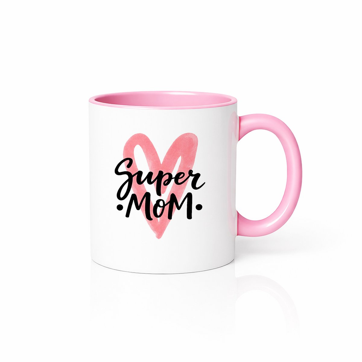 Super Mom Koffiemok met Roze Hart - Moederdag Cadeau - Roze Wit