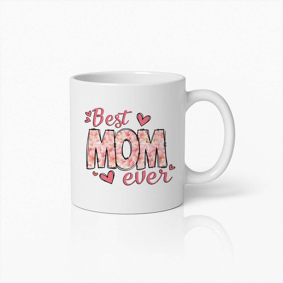 Best Mom Ever Koffiemok - Bloemen Moederdag Cadeau - Witte Keramische Mok