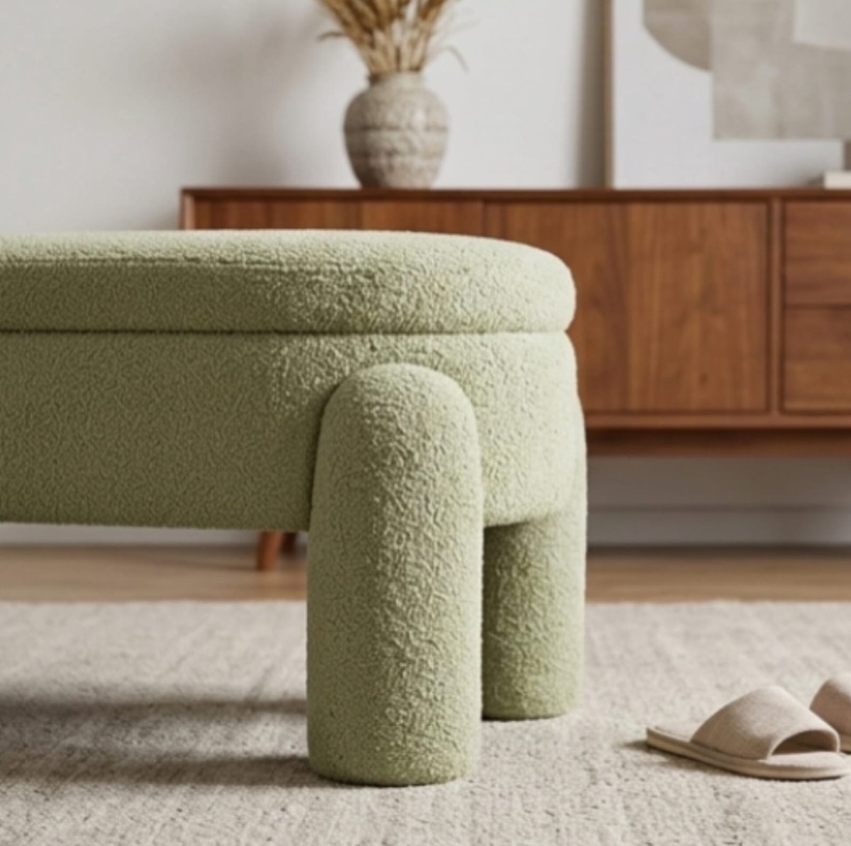 Opbergbank 114x45x45 cm – Luxe Zitbank met Opbergruimte en Kunstbont Bekleding – Gestoffeerde Zitkist met Metalen Poten – Hal, Slaapkamer & Woonkamer – Wit – Urbanhome