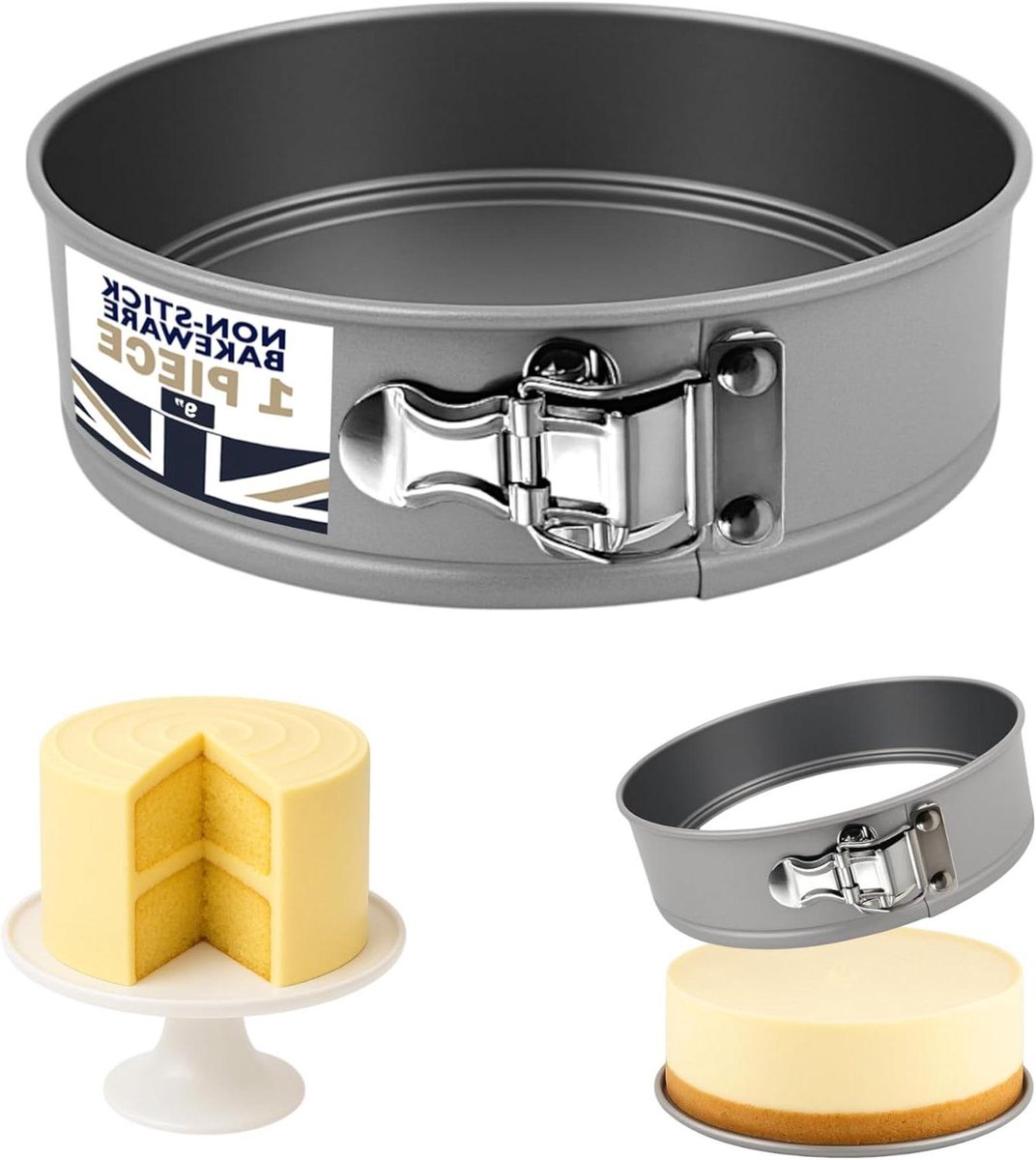Springvorm Taartvorm - Ronde Cakevorm - Taarten Bakken - Antiaanbaklaag - 23 cm - Grijs