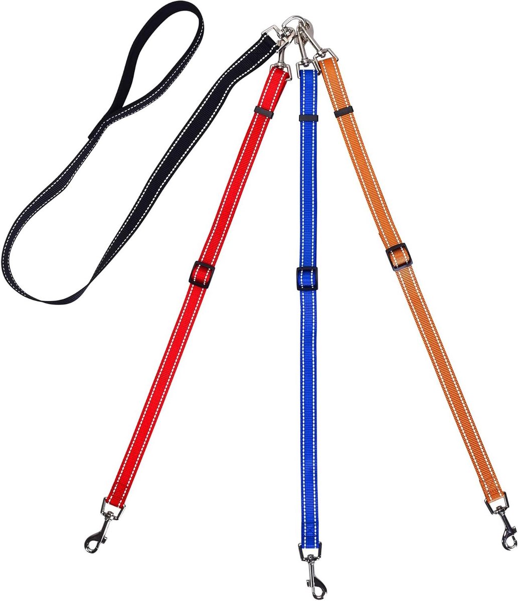 Hondenriem - Hondenlijn Koppel - Meerdere Honden Lopen - Verstelbaar Afneembaar - 47 tot 86 cm - Zwart