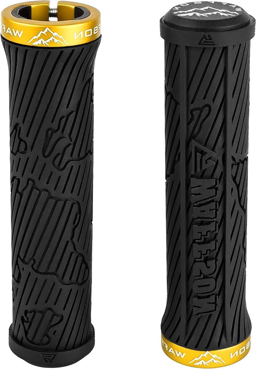 MTB Lock-on Grips - Fiets handvatten - Comfortabel fietsen - Ergonomisch wereldkaartdesign - 126 mm lengte - Zwart goud