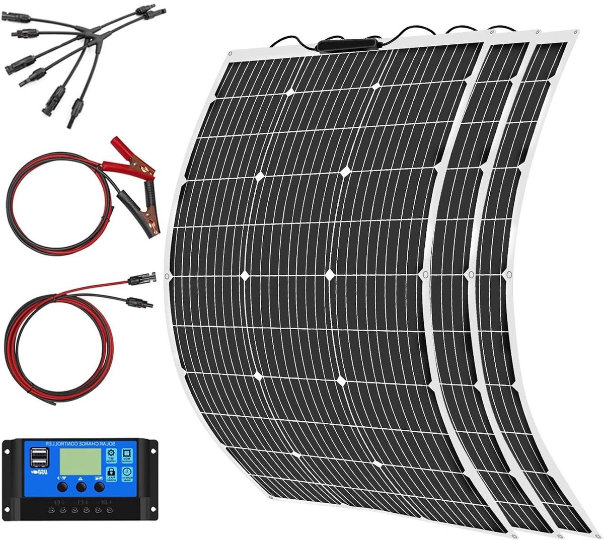 Flexibel Zonnepaneel - Monokristallijn Paneel PV-module - Batterij Opladen - Dun en Lichtgewicht - 3x100W - Zwart