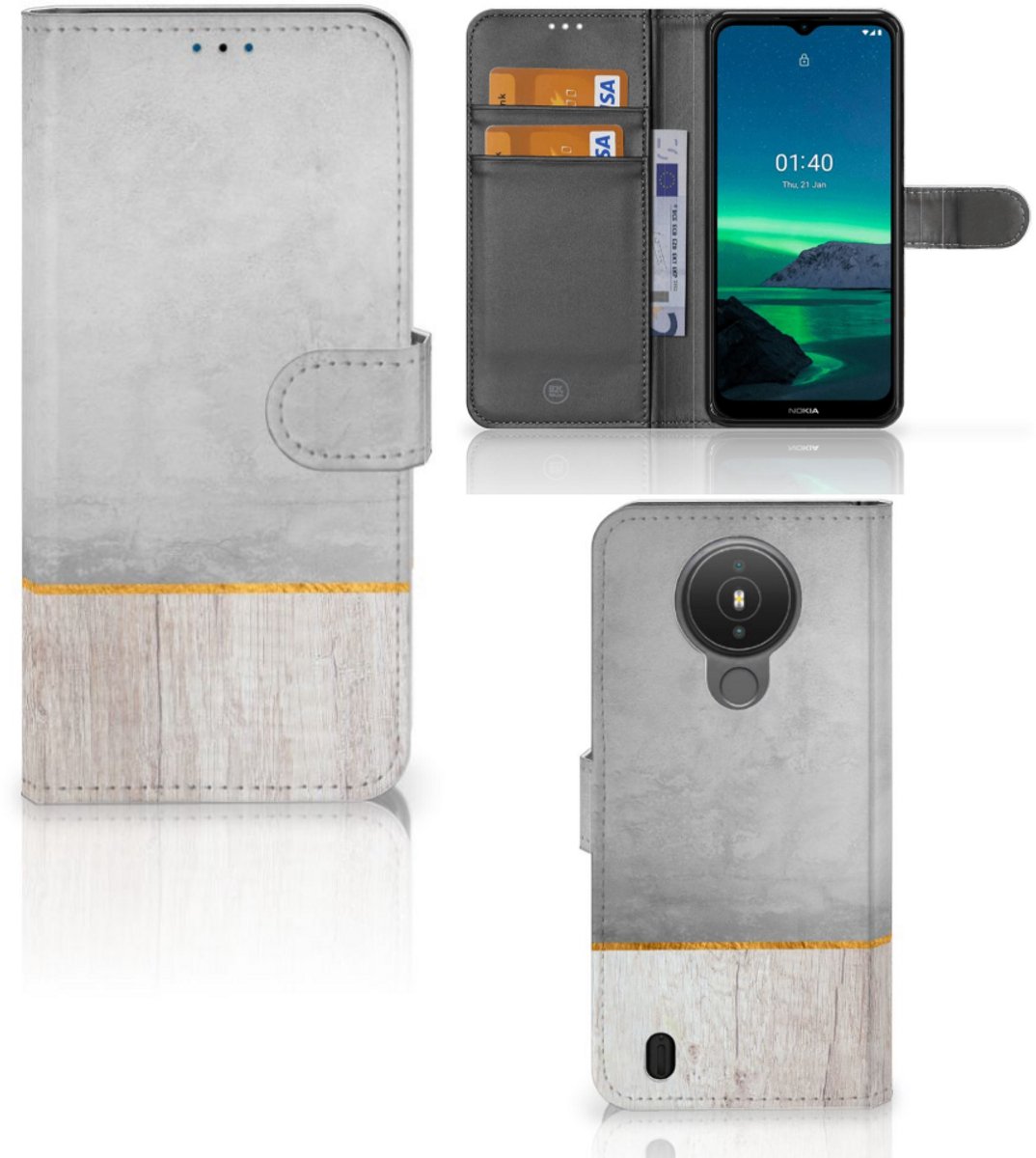Nokia 1.4 Book Style Case Wood Concrete