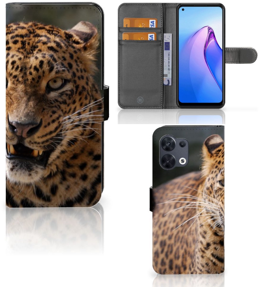OPPO Reno8 Telefoonhoesje met Pasjes Luipaard