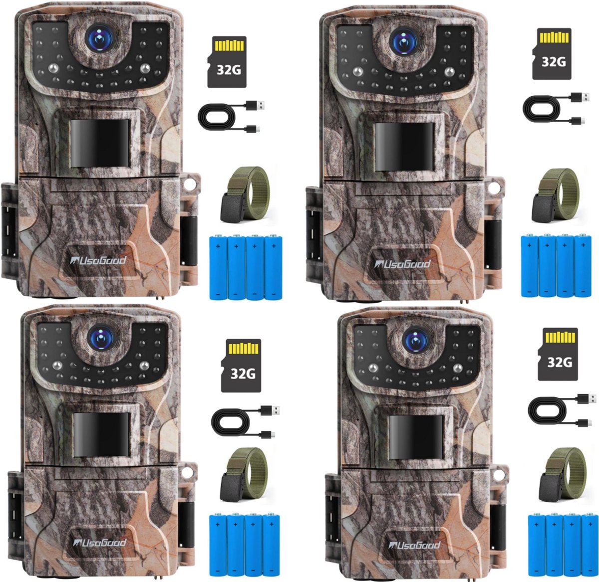 Usogood Professionele Wildcamera 36MP met Nachtzicht - Incl. 32GB TF-kaart – Wildcamera voor Buiten / Wildlife Camera - Waterdicht - 4Stuks
