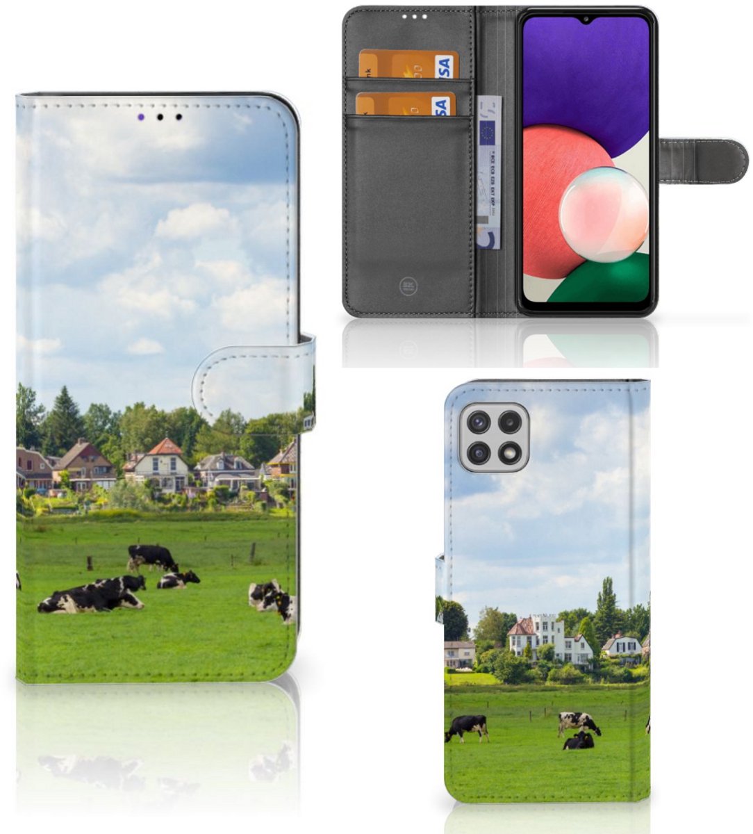 Samsung Galaxy A22 5G Telefoonhoesje met Pasjes Koeien