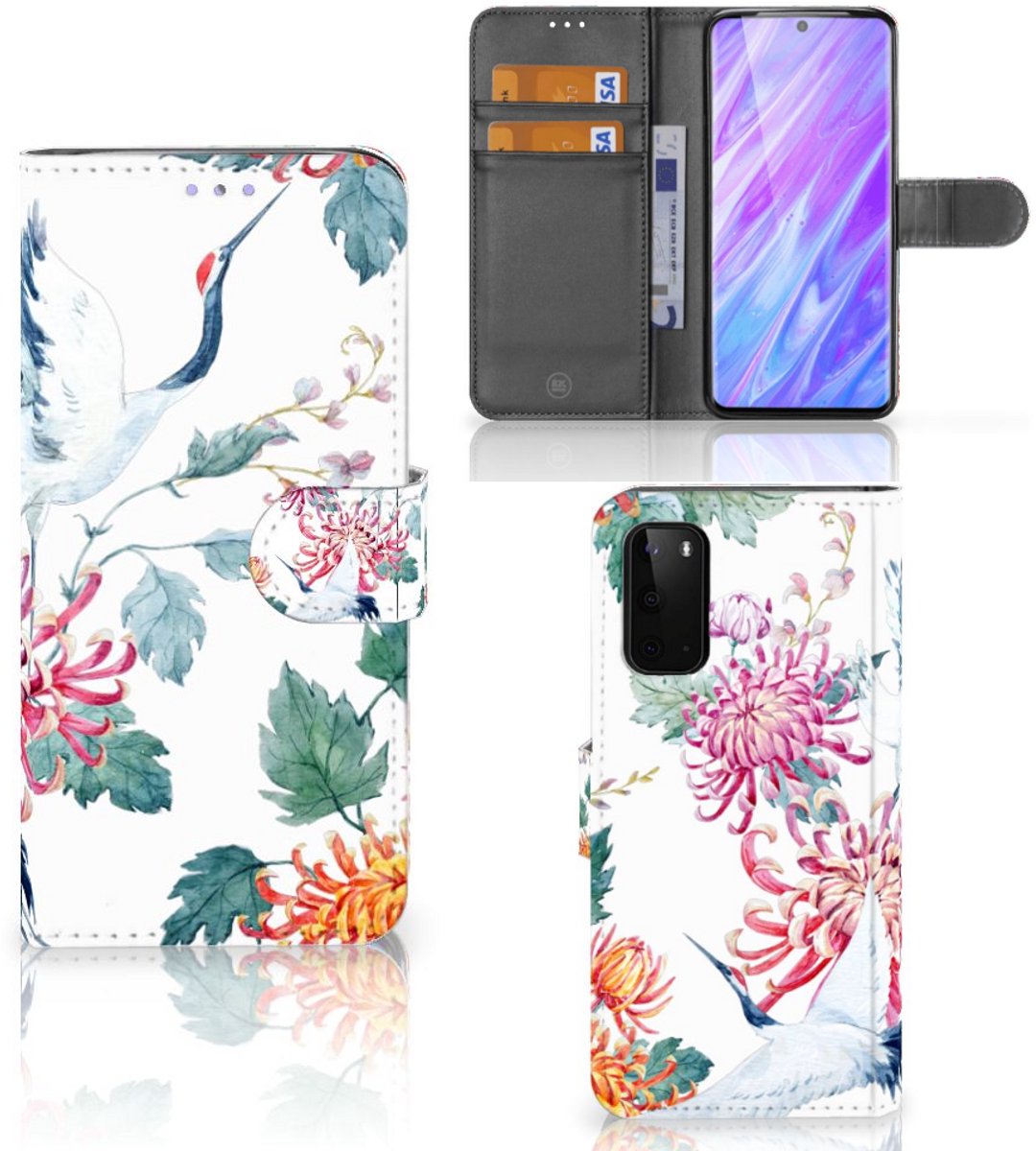 Samsung Galaxy S20 Telefoonhoesje met Pasjes Bird Flowers