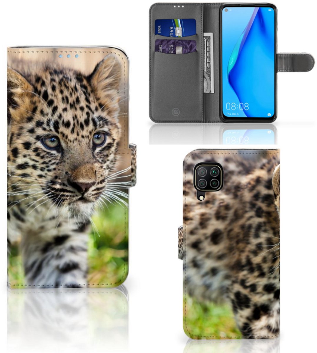 Huawei P40 Lite Telefoonhoesje met Pasjes Baby Luipaard