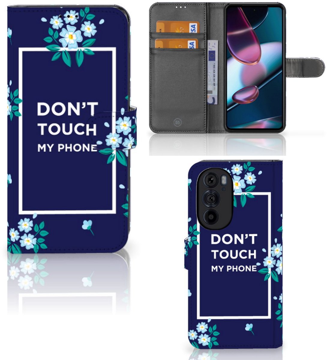 Motorola Edge 30 Pro Portemonnee Hoesje Flowers Blue DTMP