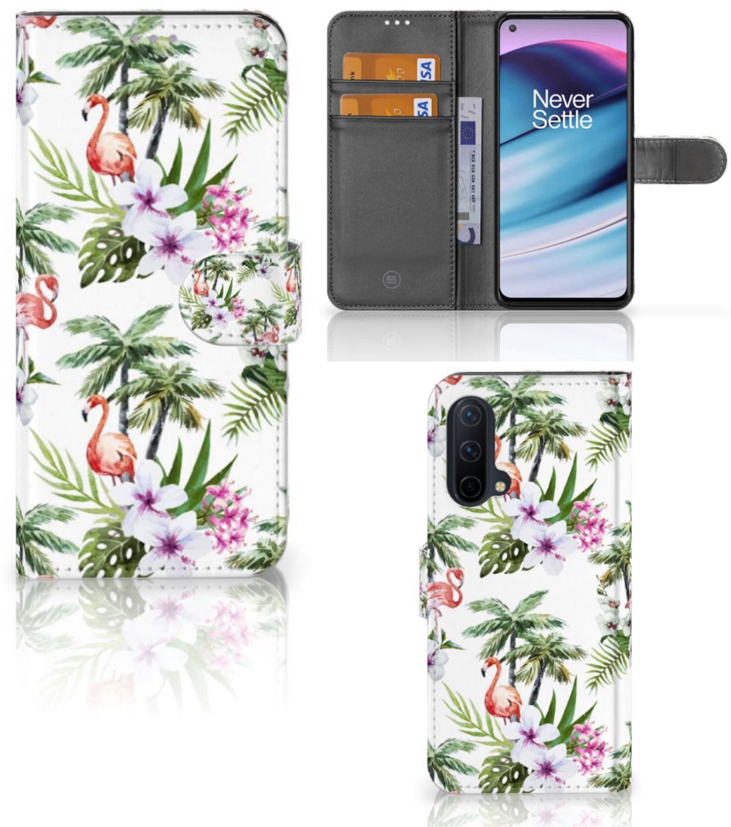 OnePlus Nord CE 5G Telefoonhoesje met Pasjes Flamingo Palms