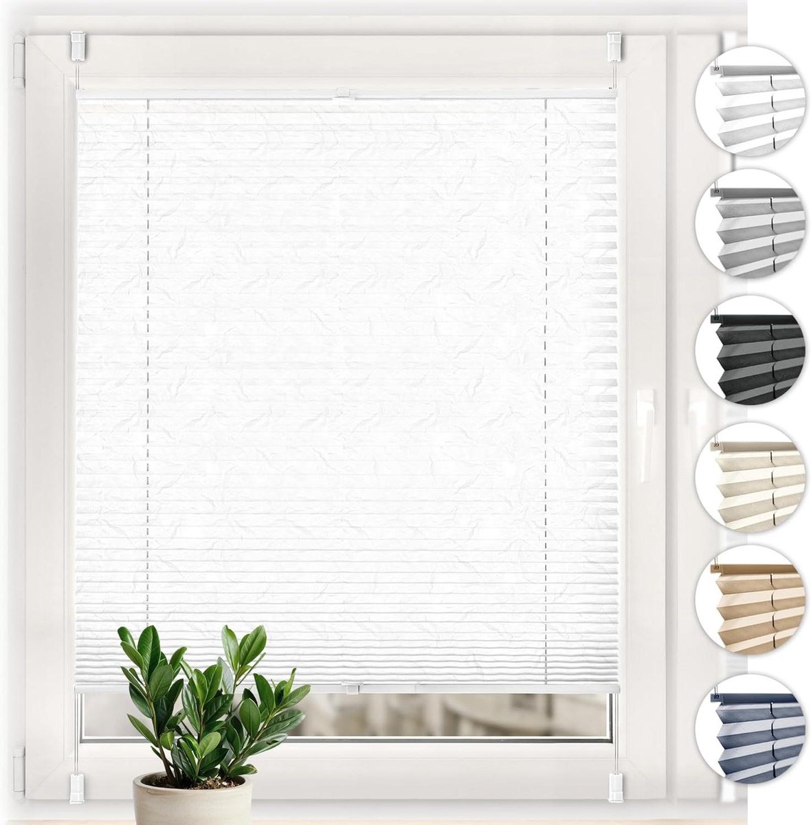 Sonello Plisségordijn Crush Klemmfix zonder boren 85cm x 160cm Wit rolgordijnen met klembe