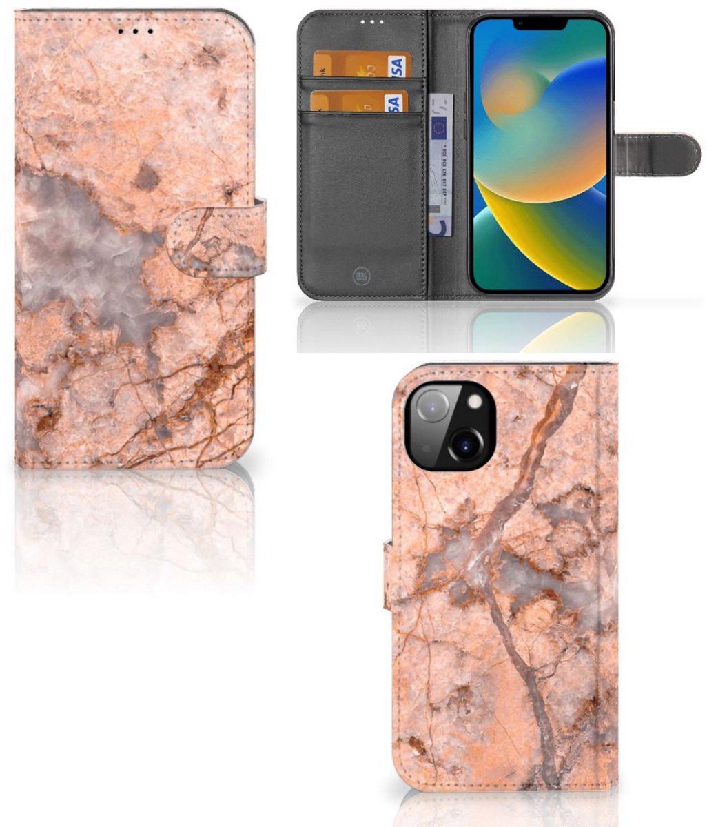Book Case voor iPhone 14 Plus Bookcase Marmer Oranje