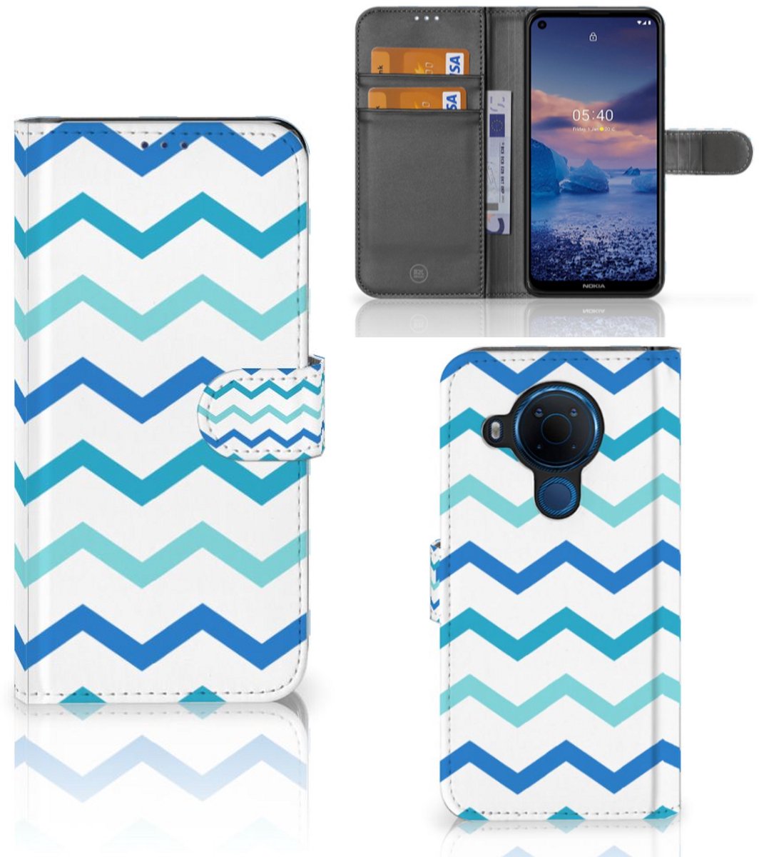 Nokia 5.4 Telefoon Hoesje Zigzag Blauw