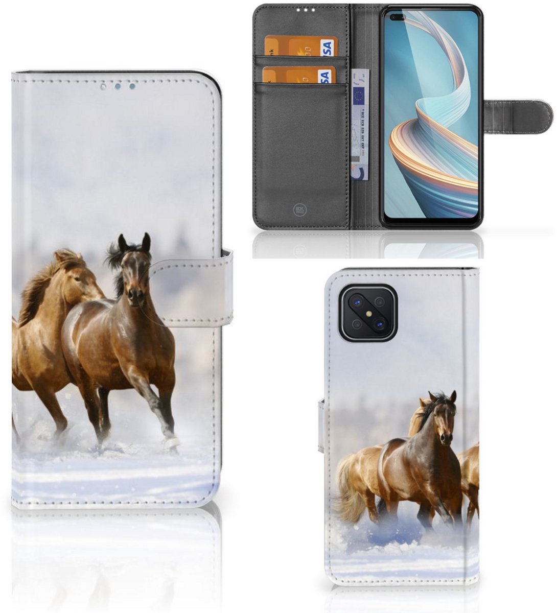OPPO Reno4 Z Telefoonhoesje met Pasjes Paarden