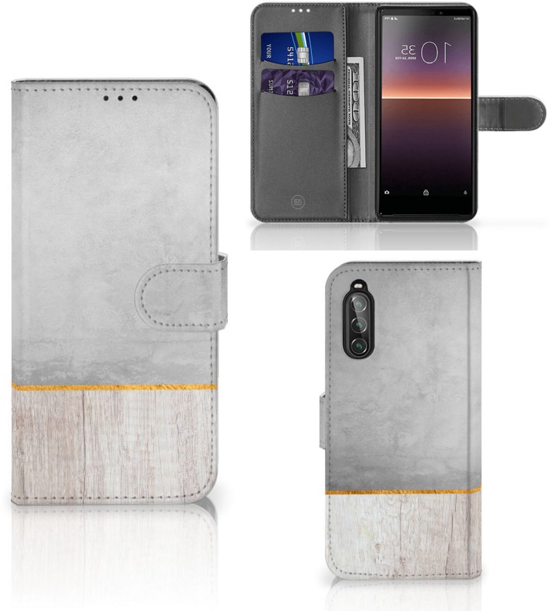 Sony Xperia 10 II Book Style Case Wood Concrete