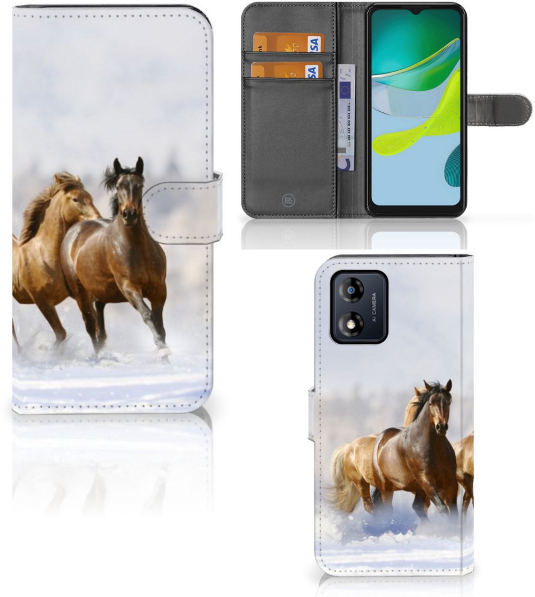 Motorola Moto E13 4G Telefoonhoesje met Pasjes Paarden