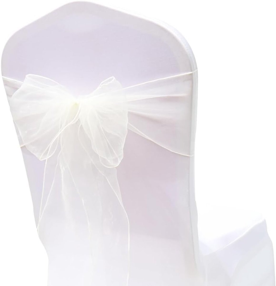 Elegante Organza Stoelhoezen met Strikken voor Bruiloft en Feestdecoratie - 10 Stuks in Beige, Perfect voor Trouwceremonies en Evenementen