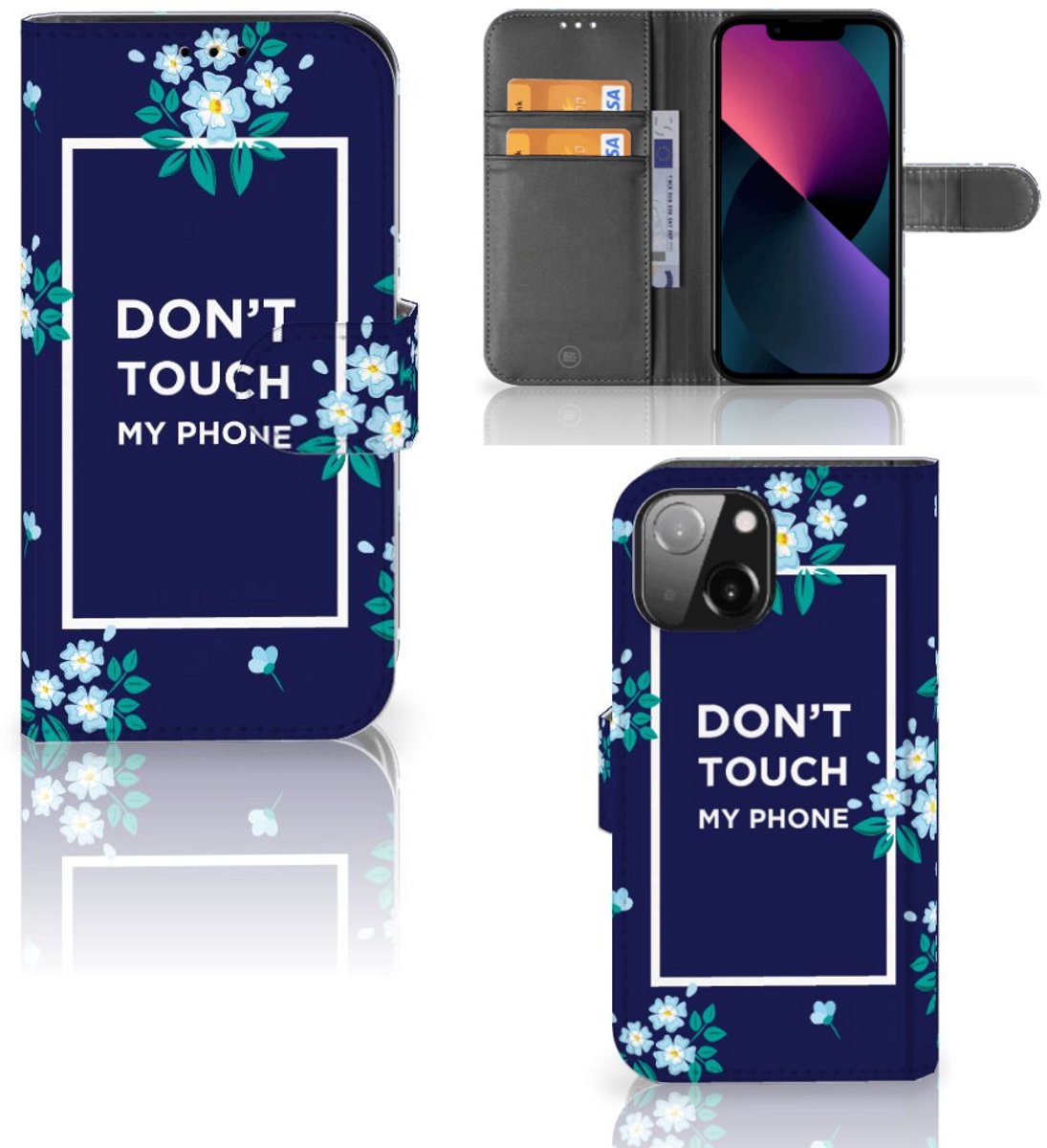 iPhone 13 Mini Portemonnee Hoesje Flowers Blue DTMP