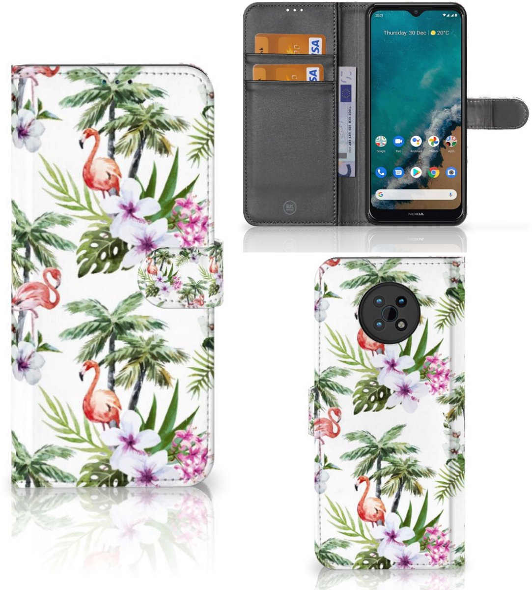 Nokia G50 Telefoonhoesje met Pasjes Flamingo Palms