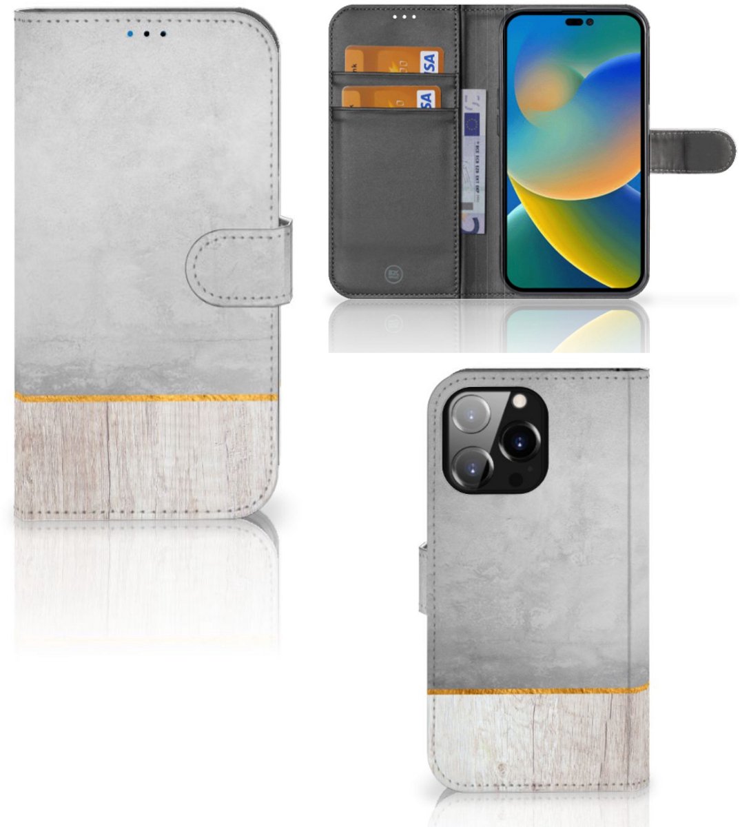 iPhone 14 Pro Max Book Style Case Wood Concrete