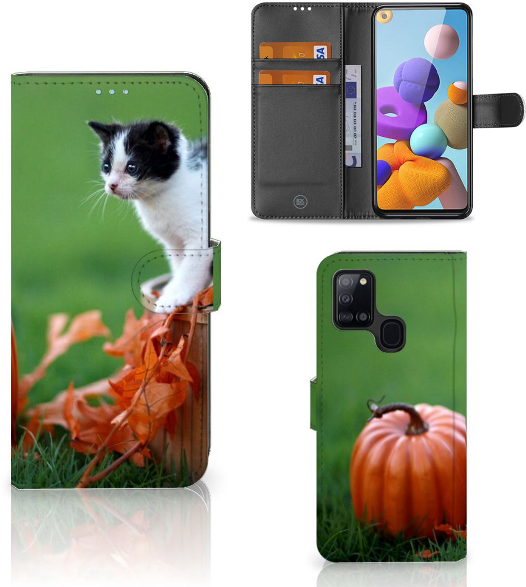 Samsung Galaxy A21s Telefoonhoesje met Pasjes Kitten