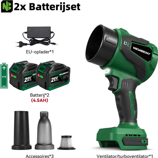 NewBeny Accu Bladblazer / Stofzuiger - 350 m/s Borstelloze Bladblazer - 2-in-1 Stofblazer - met 2x 4.5Ah Accu’s - voor dierenharen, tapijt thuis, bladeren, sneeuw en stof van Merkloos	 — afbeelding 2