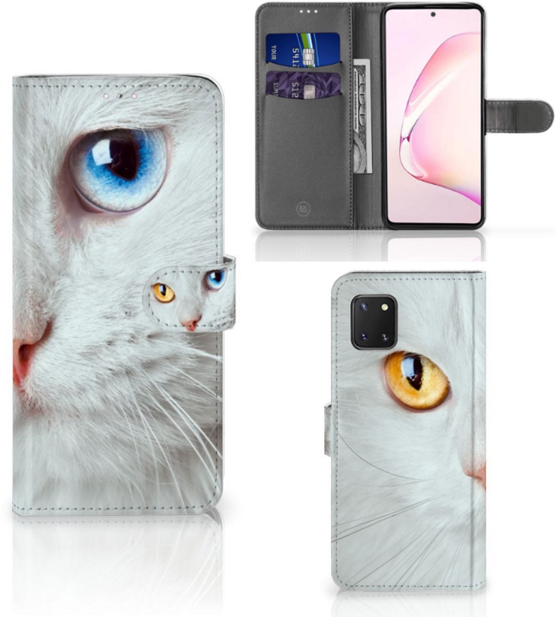 Samsung Note 10 Lite Telefoonhoesje met Pasjes Witte Kat