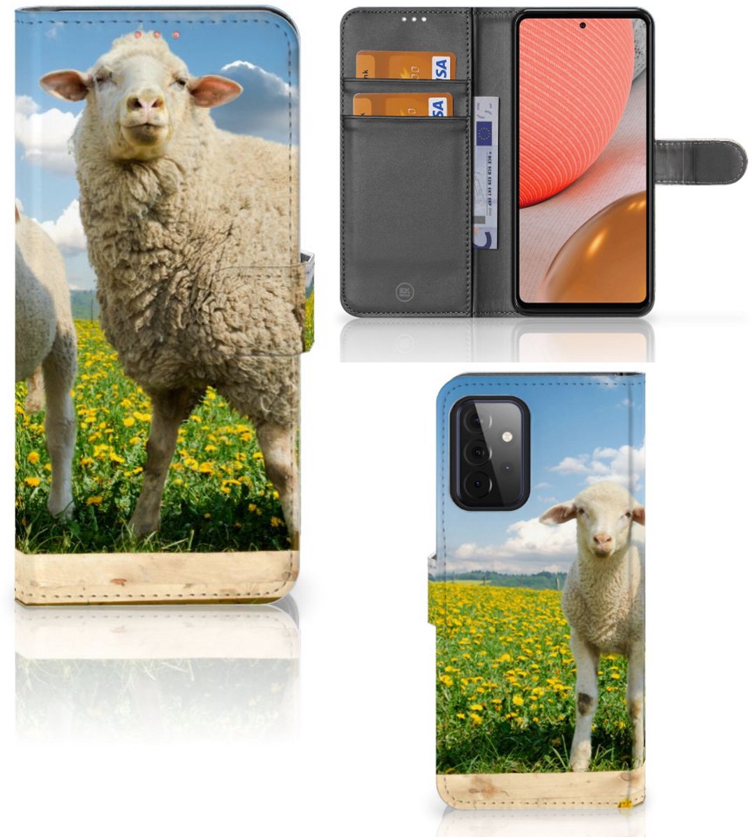 Samsung Galaxy A72 Telefoonhoesje met Pasjes Schaap en Lammetje