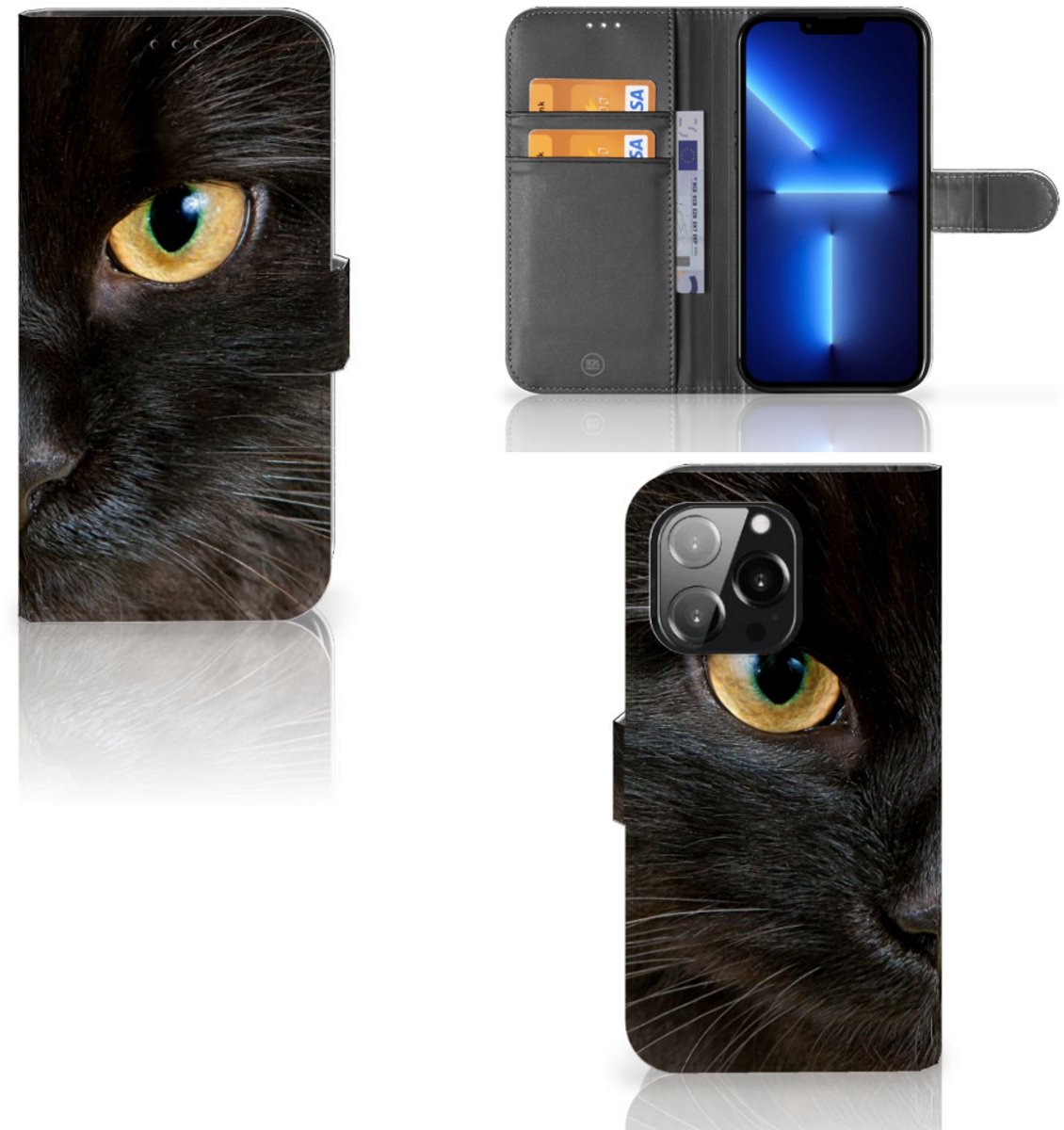 iPhone 13 Pro Telefoonhoesje met Pasjes Zwarte Kat