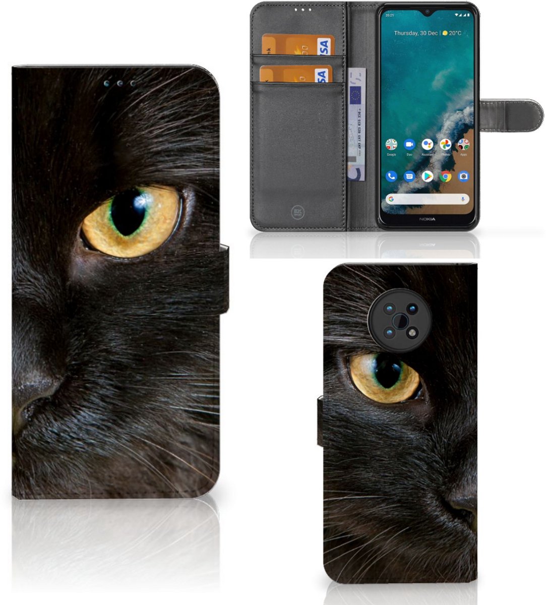 Nokia G50 Telefoonhoesje met Pasjes Zwarte Kat