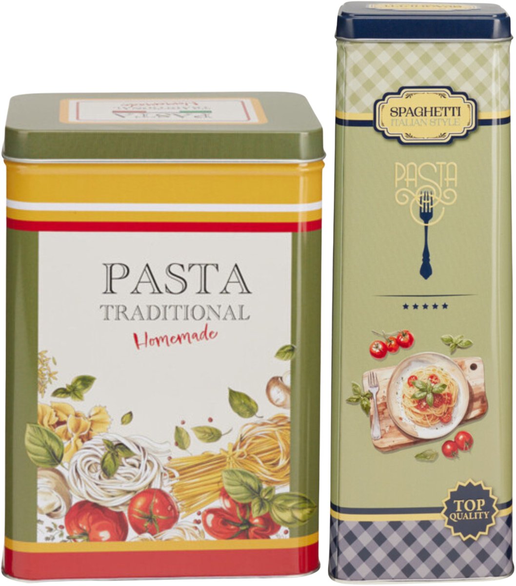 Pasta / spaghetti bewaarblik Nostagia set - groen /blauw - metaal - Italiaans - voorraadblik
