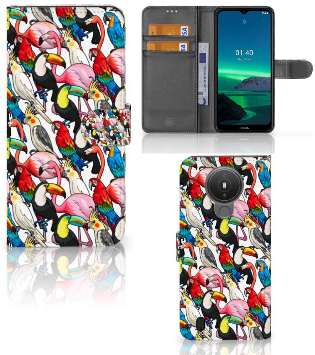 Boekhoesje voor Nokia 1.4 Telefoonhoesje met Pasjes Birds