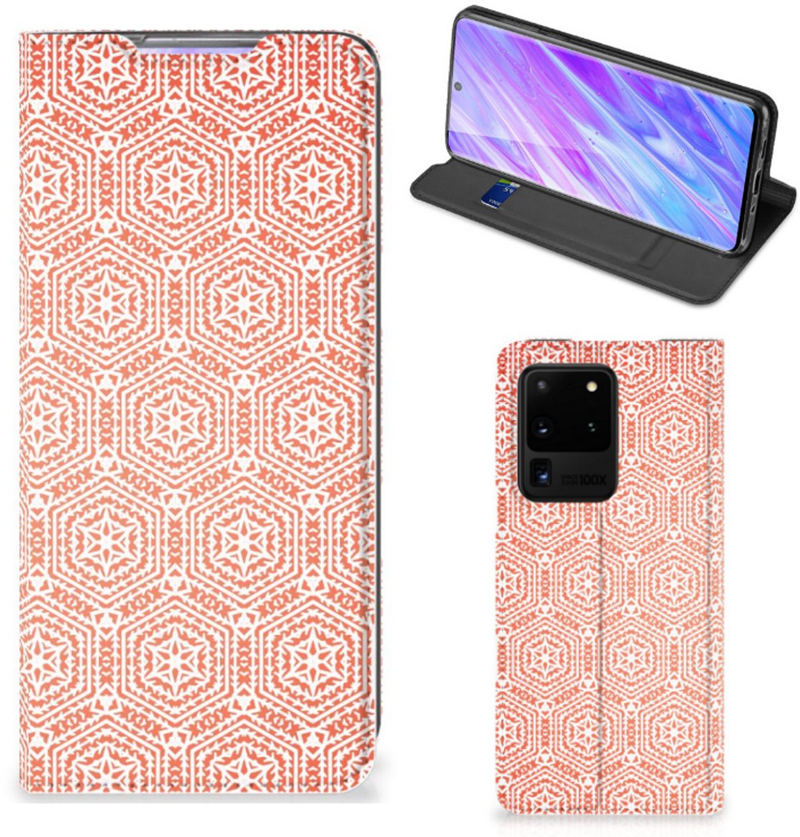 Samsung Galaxy S20 Ultra Hoesje met Magneet Pattern Orange