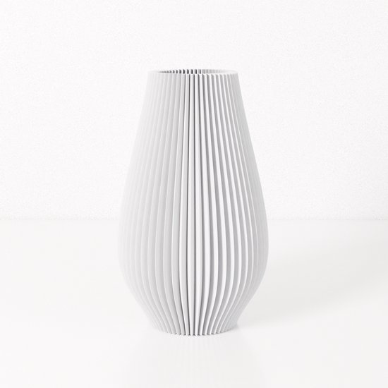 Fleuriek vaas EMMA - Wit H40 cm - Hoge vaas met geribbeld design - Stijlvolle decoratie voor kast of dressoir - Gemaakt van bio-kunststof