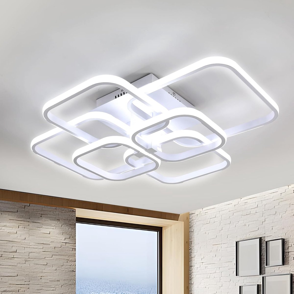 Haobosic - LED Aluminium Plafondlamp - 6 Vierkanten Wit - 100W - 6500K Koud Wit