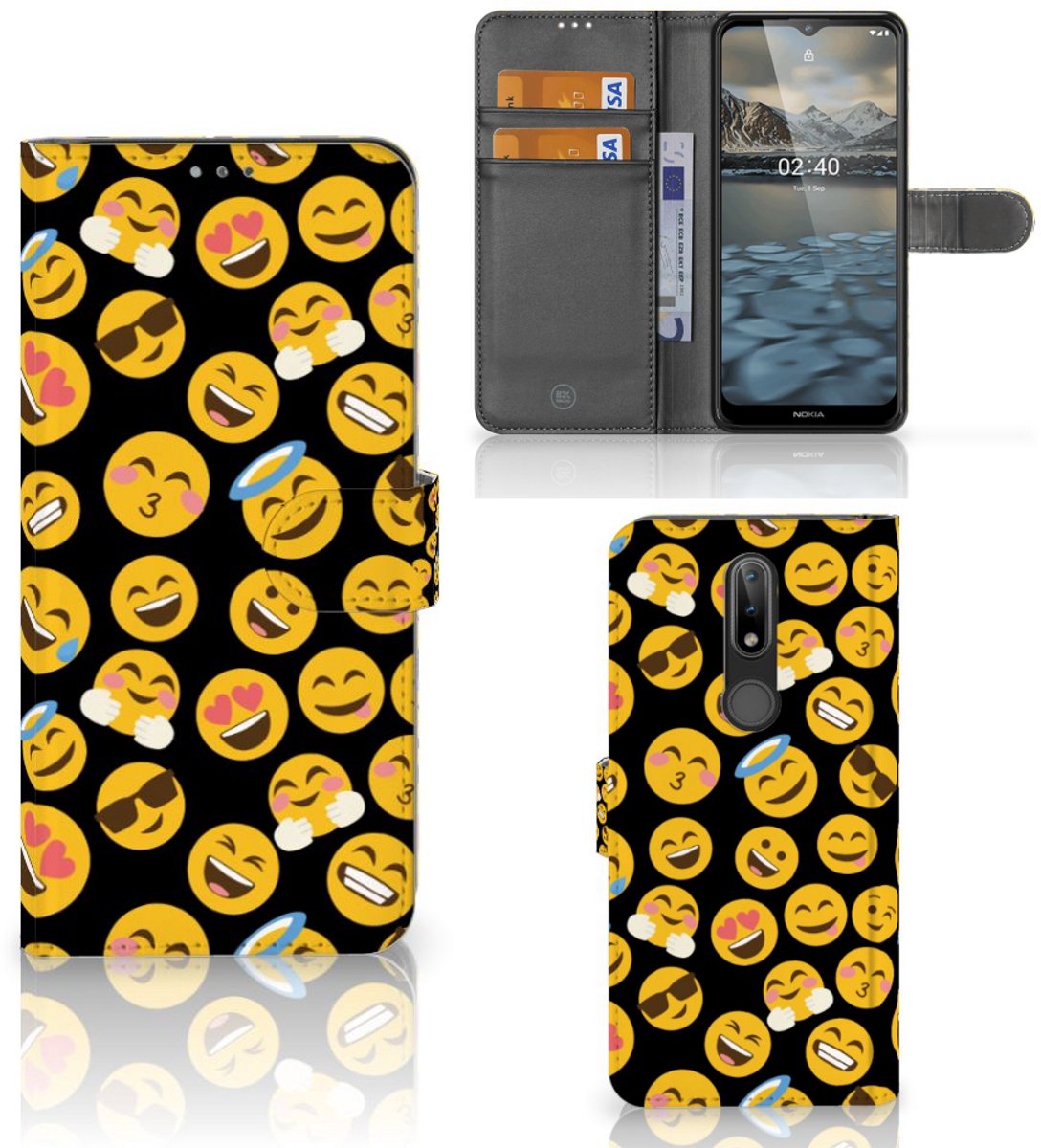 Book Case voor Nokia 2.4 Telefoon Hoesje Emoji