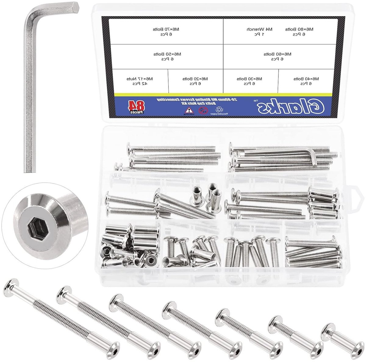 85 Stuks M6 Hex Drive Socket Head Cap Bolts en Schroeven Set met Diverse Lengtes voor Meubels en Kasten