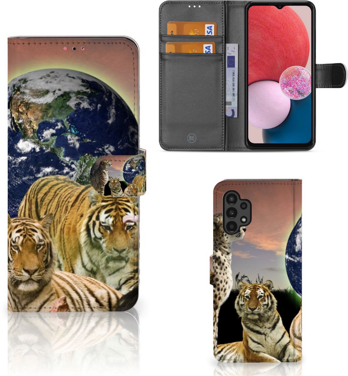 Book Case voor Samsung Galaxy A13 (4G) Telefoonhoesje met Pasjes Roofdieren