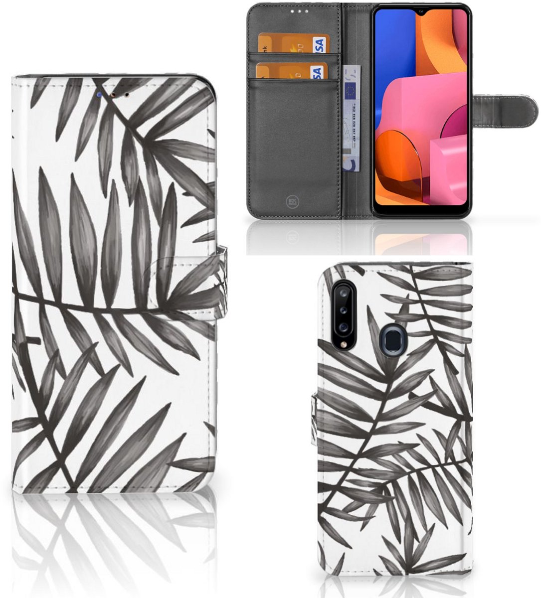 Samsung Galaxy A20s Hoesje Leaves Grey