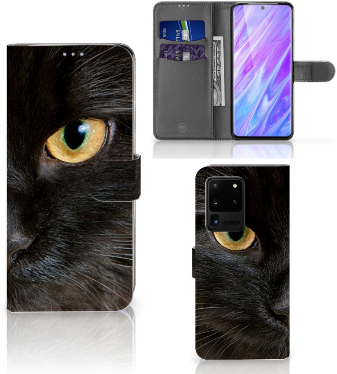 Samsung Galaxy S20 Ultra Telefoonhoesje met Pasjes Zwarte Kat