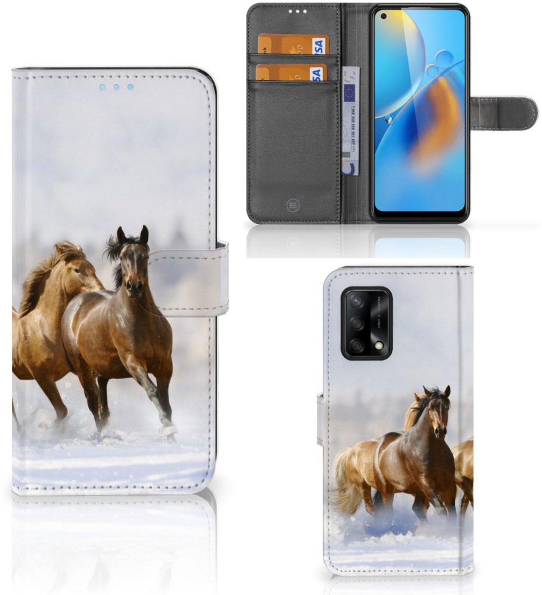 OPPO A74 4G Telefoonhoesje met Pasjes Paarden