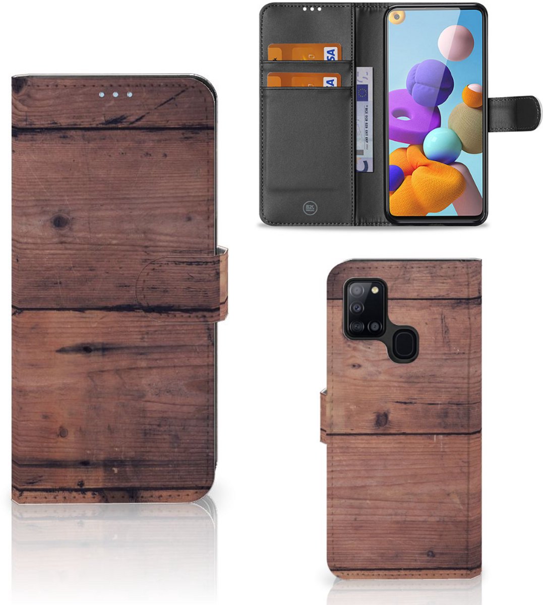 Samsung Galaxy A21s Book Style Case Old Wood