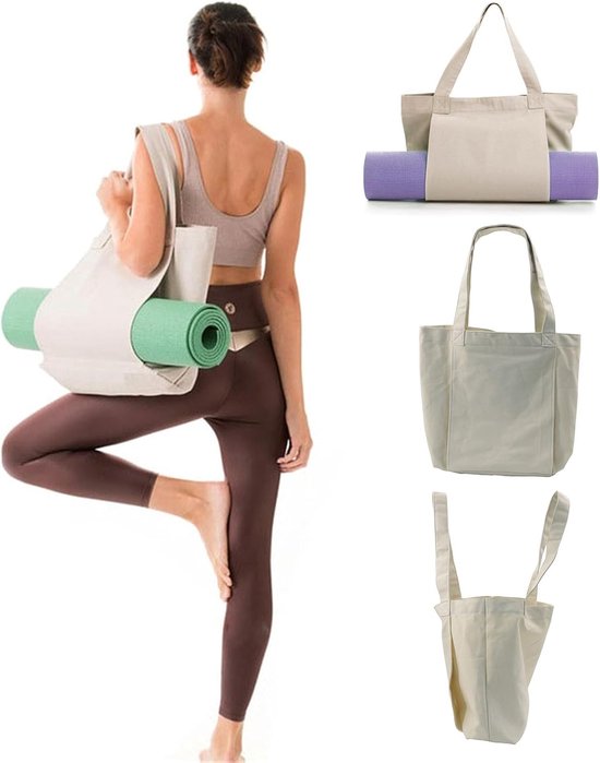 Multifunctionele Yogatas - Luxe Yoga Draagtas & Schoudertas voor Dames - Draagbare Sporttas - Waterafstotend Oxford Doek - Modieus Design - Geschikt voor Studio & Outdoor - Beige van Merkloos — afbeelding 3
