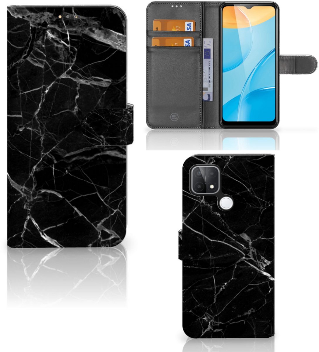 OPPO A15 Bookcase Marmer Zwart - Origineel Cadeau Vader