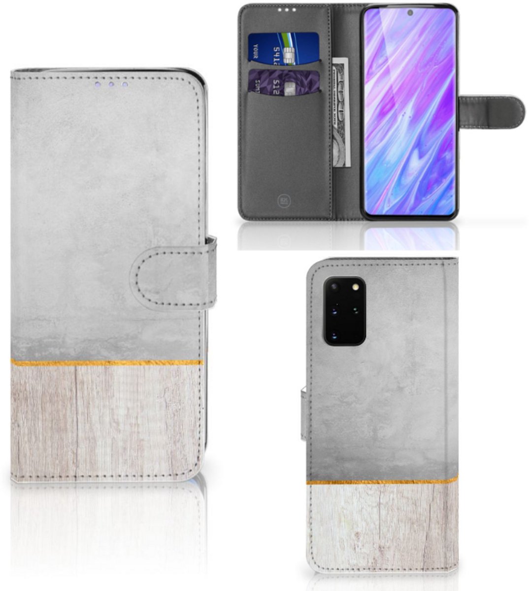 Boekhoesje voor Samsung Galaxy S20 Plus Book Style Case Wood Concrete