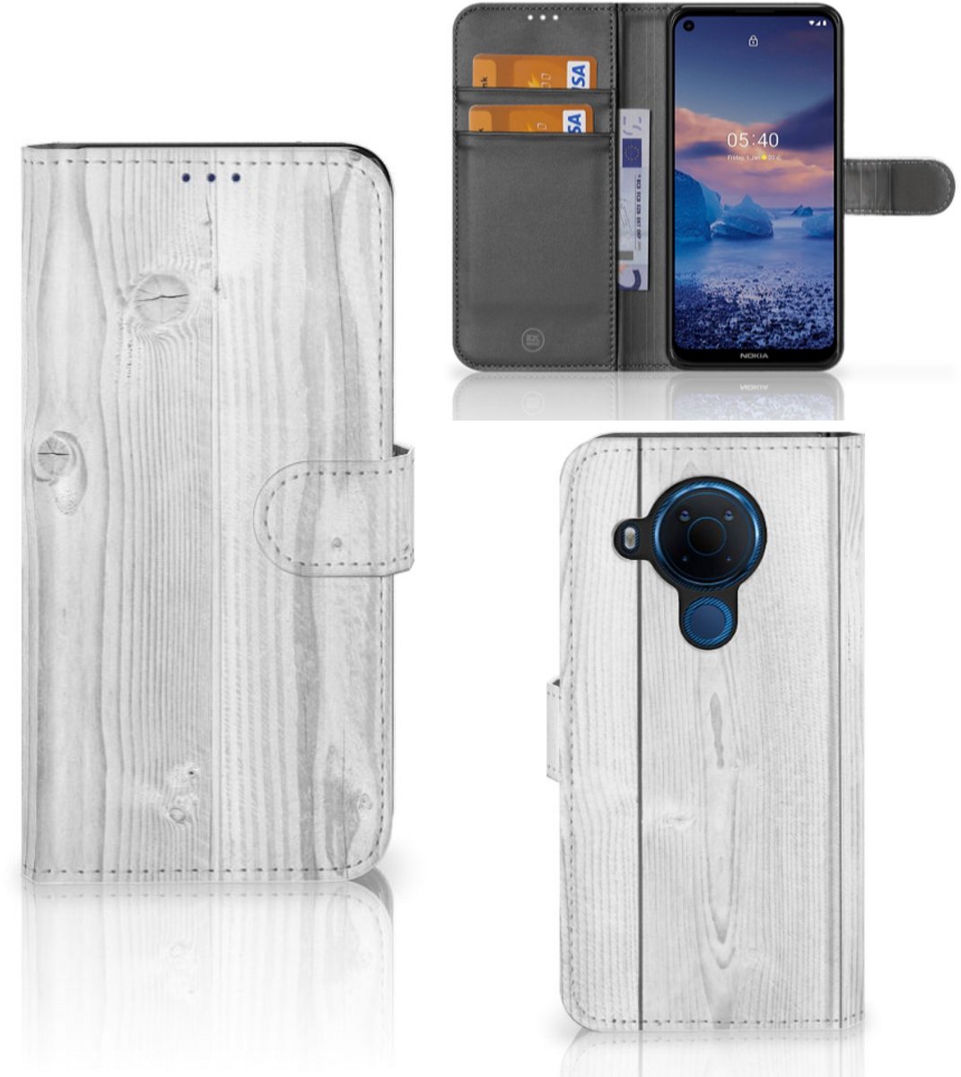 Nokia 5.4 Book Style Case White Wood